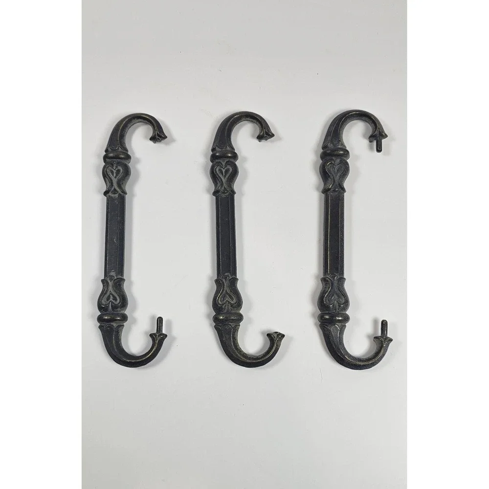 Vintage 3 Gothic Antique Brass Finish Drawer Pulls Knobs 6 1/2